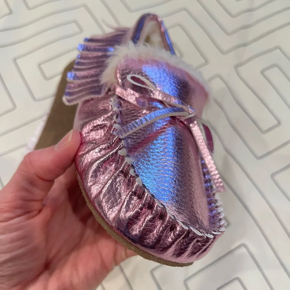 NWT Crewcuts Metallic Pink Moccasin Slippers